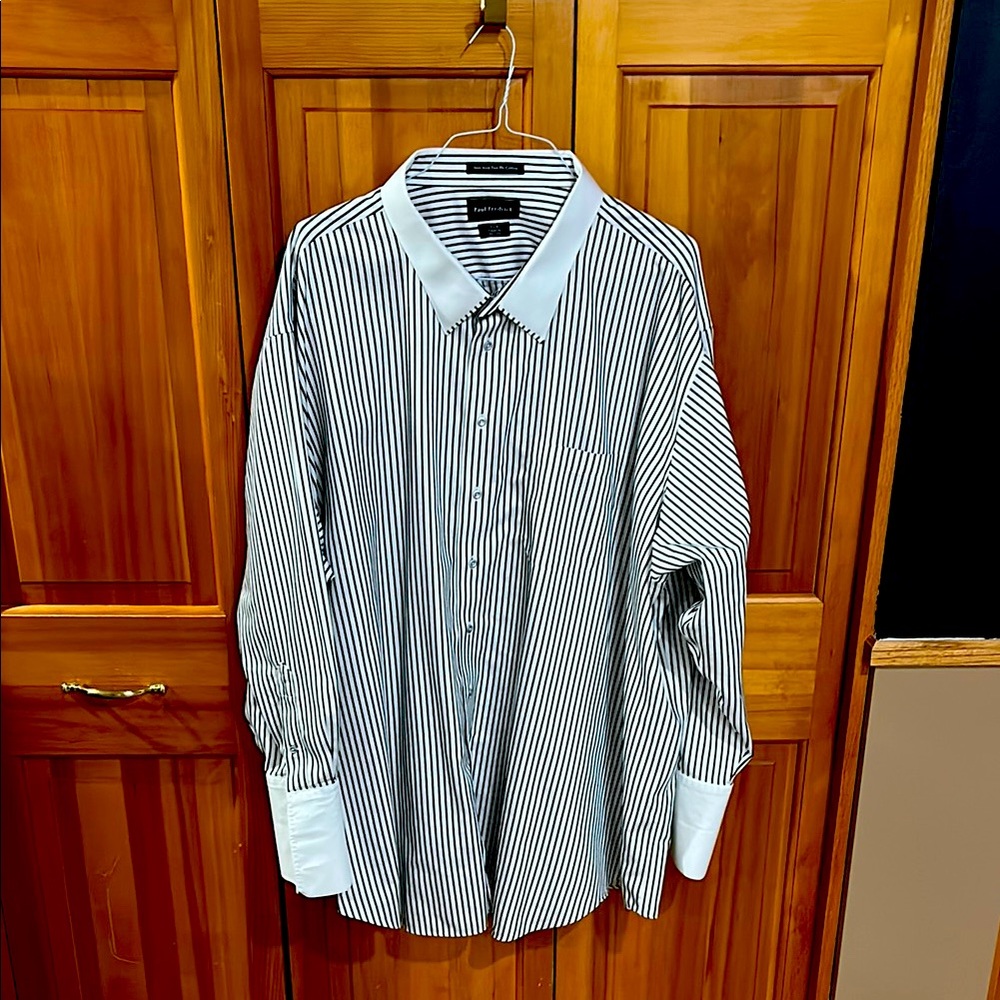 Black and White Striped Men's Shirt, French cuff. 22x36 classic fit.